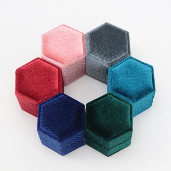 Picture of Plastic & Velvet Jewelry Gift Boxes Hexagon 62mm x 55mm , 1 Piece