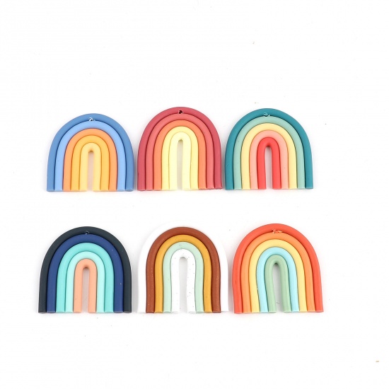 Picture of Polymer Clay Weather Collection Pendants Arched Multicolor Rainbow 5 PCs