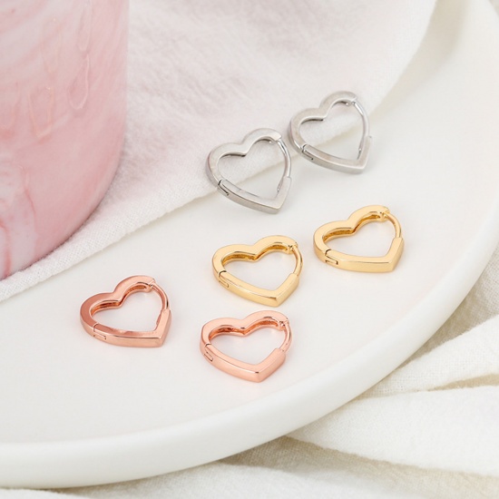 Picture of Copper Hoop Earrings Rose Gold Heart 14mm, 1 Pair