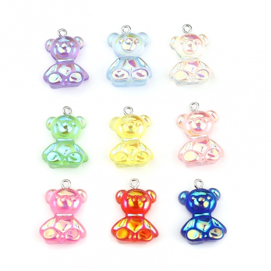 Picture of Resin Charms Bear Animal Purple AB Rainbow Color Plating 25mm x 18mm, 10 PCs