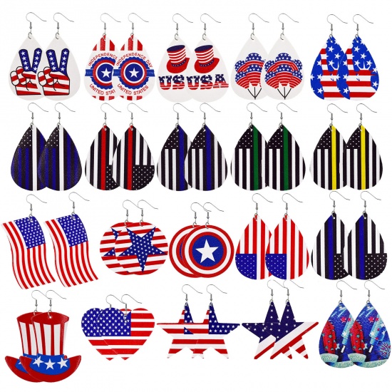 Picture of PU Leather American Independence Day Earrings Multicolor Drop Rocket 78mm x 38mm, 1 Pair