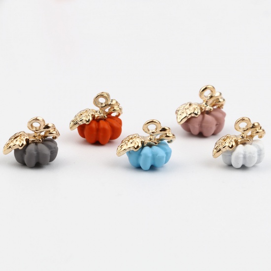 Picture of Zinc Based Alloy & Acrylic Charms Pumpkin Gold Plated Gray 13mm x 11mm, 5 PCs