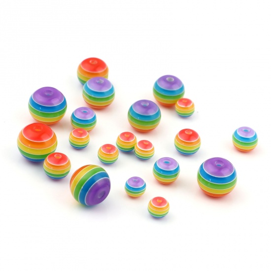 Picture of Acrylic Beads Round Multicolor Stripe Pattern 200 PCs