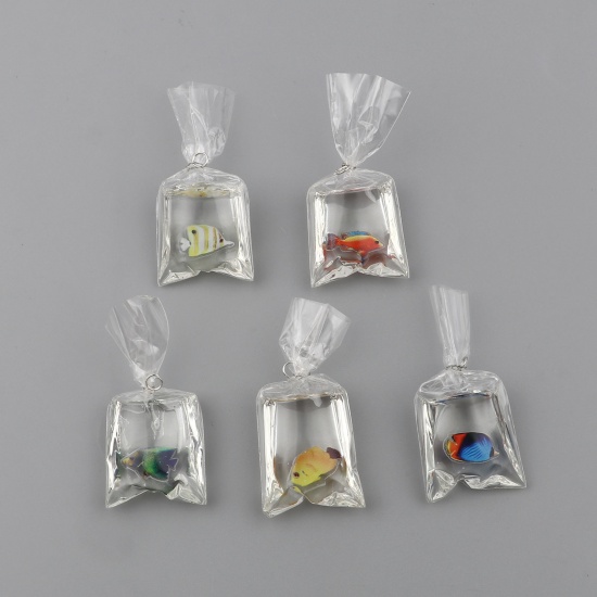 Picture of Resin Ocean Jewelry Pendants Bag Fish Yellow 50mm x 23mm, 5 PCs