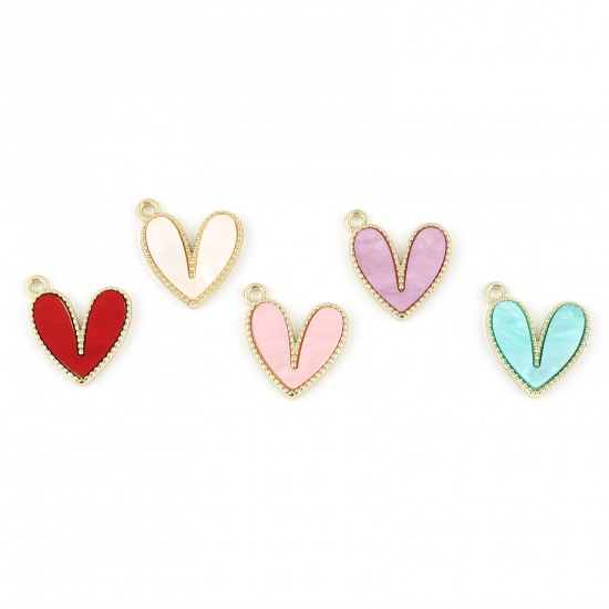 Picture of Zinc Based Alloy & Acrylic Charms Heart Gold Plated Black 18mm x 15mm, 10 PCs