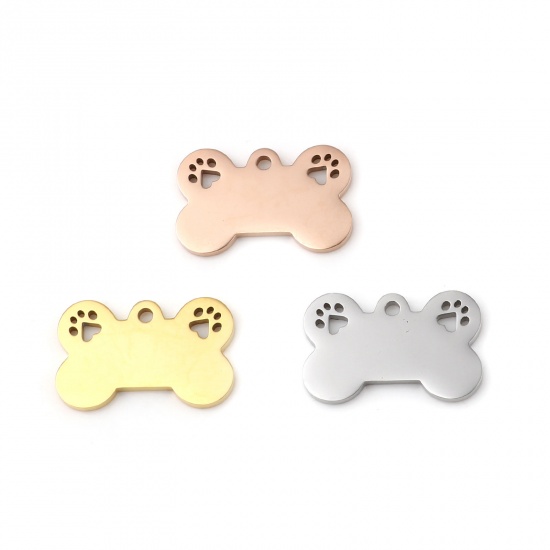 Picture of Stainless Steel Pet Memorial Charms Bone Paw Claw Multicolor Blank Stamping Tags 25mm x 16mm, 1 Piece