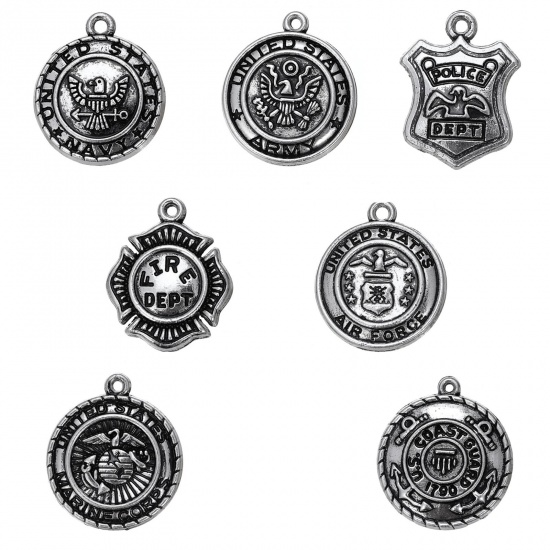Picture of Zinc Based Alloy Charms Antique Silver Color Fire Department Logo 10 PCs