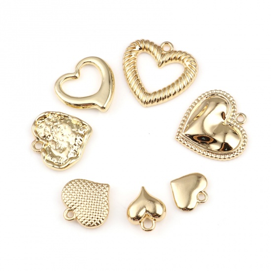 Picture of Zinc Based Alloy Valentine's Day Charms Heart Gold Plated 12mm x 11mm, 5 PCs