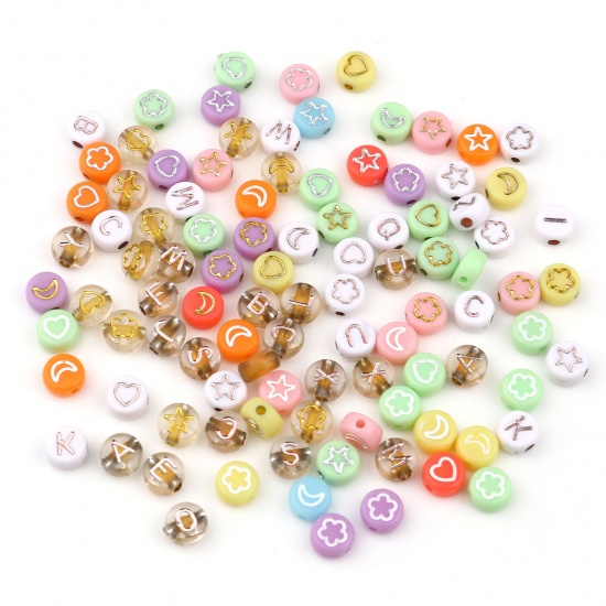 Picture of Acrylic Beads Flat Round Multicolor At Random Pattern About 7mm Dia., 500 PCs