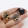 Picture of Zinc Based Alloy Halloween Charms Round Silver Tone Black & Orange Castle Enamel 24mm x 22mm, 5 PCs