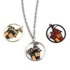 Picture of Zinc Based Alloy Halloween Charms Round Silver Tone Black & Orange Castle Enamel 24mm x 22mm, 5 PCs