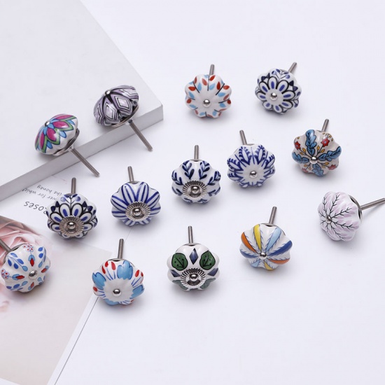 Imagen de White - 25# Ceramic Flower Handles Pulls Knobs For Drawer Cabinet Furniture Hardware 40x29mm, 1 Piece