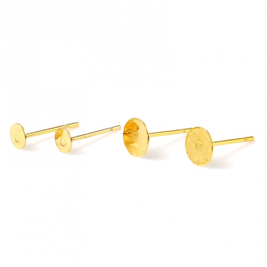Picture of Copper Ear Post Stud Earrings 18K Real Gold Plated Round Glue On (Fits 4mm Dia.) 4mm Dia., Post/ Wire Size: (21 gauge), 20 PCs
