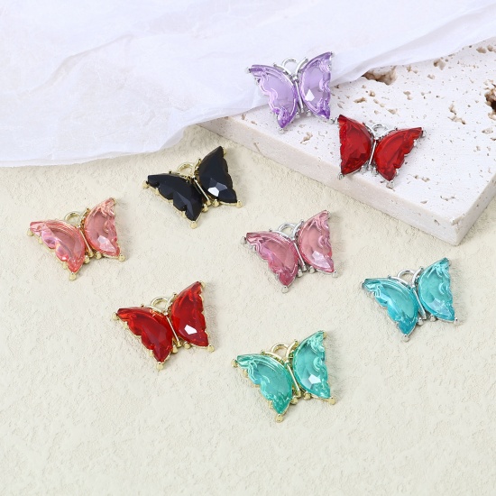 Picture of Zinc Based Alloy & Resin Insect Charms Butterfly Animal Gold Plated Purple 23mm x 19mm - 22mm x 19mm, 10 PCs