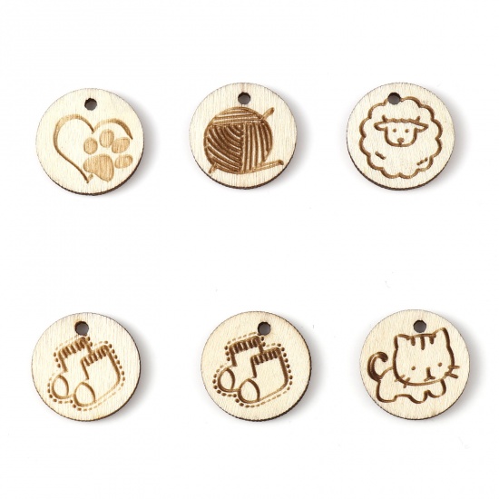 Picture of Wood Charms Round Light Khaki Christmas Stocking 19mm Dia, 30 PCs