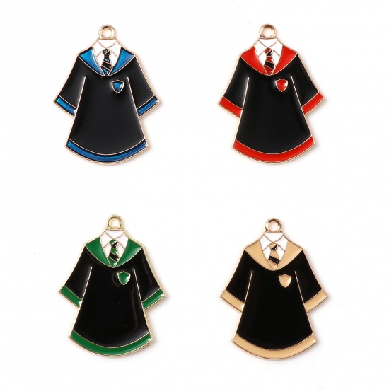 Picture of Zinc Based Alloy College Jewelry Pendants Clothes Gold Plated Black & Green Enamel 3.2cm x 2.5cm, 5 PCs