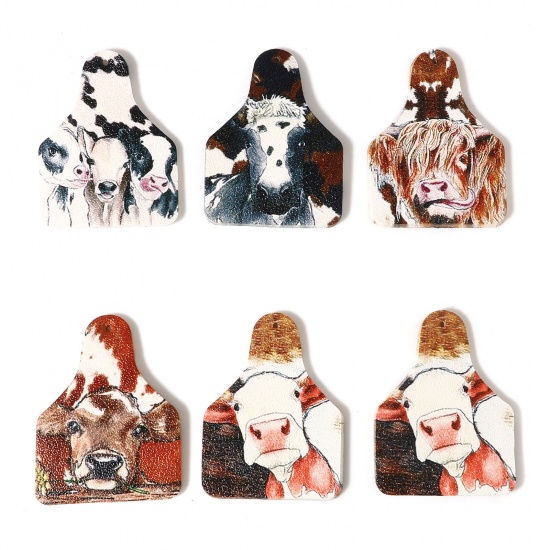 Picture of PU Leather Pendants Beer Bottle Multicolor Cow 5cm x 3.8cm, 5 PCs