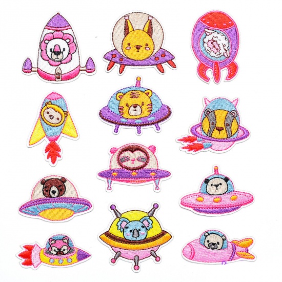 Picture of Fabric Iron On Patches Appliques (With Glue Back) Craft Multicolor Mixed Animal 1 Set ( 12 PCs/Set)