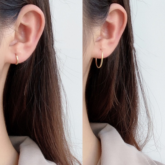 Picture of Stainless Steel Hoop Earrings Gold Plated Circle Ring Post/ Wire Size: (19 gauge), 1 Pair