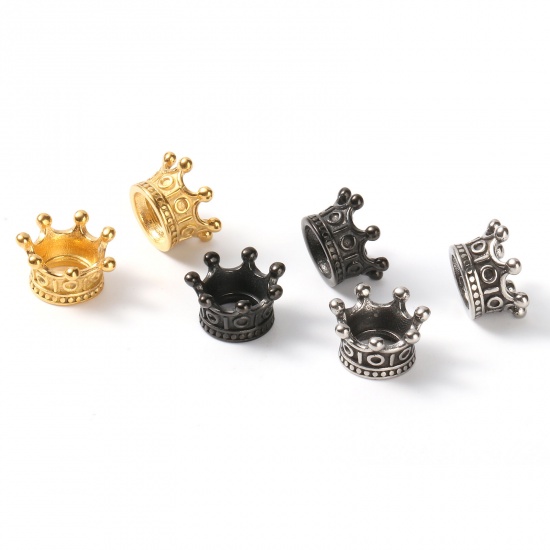 Immagine di Acciaio Inossidabile Stile Europeo Perline Corona Nero 11mm x 6mm, Buco: Circa 4.9mm, 1 Pz