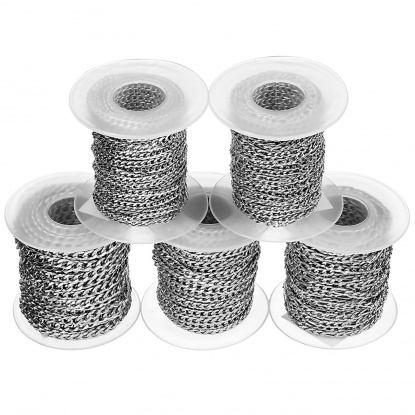 Picture of Stainless Steel 3:1 Figaro Link Chain Silver Tone 4.5mm, 1 Roll (Approx 10 Yards/Roll)