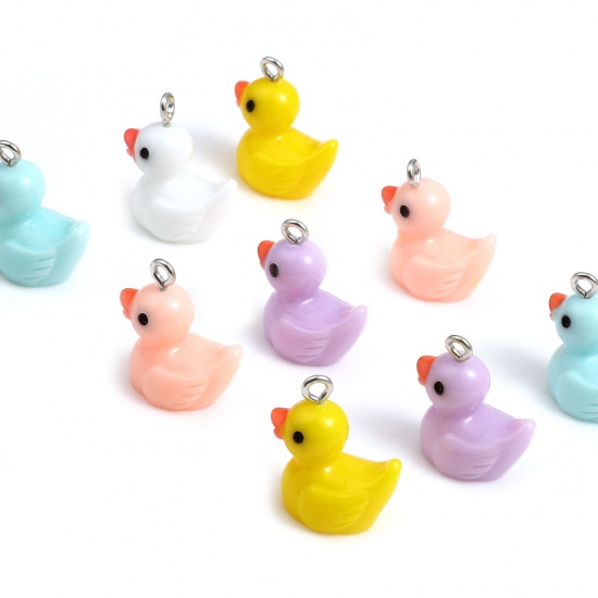 Picture of Resin Charms Duck Animal Silver Tone At Random Color 20mm x 18mm - 19mm x 17mm, 10 PCs