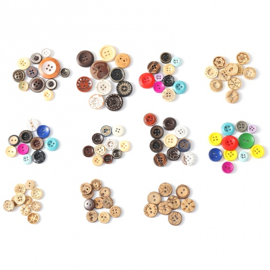 Picture of Wood Sewing Buttons Scrapbooking Mixed Round At Random Color 1 Set