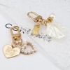 Picture of Zinc Based Alloy & Acrylic Keychain & Keyring Gold Plated White Shell Clear Rhinestone Imitation Pearl 6cm, 1 Piece
