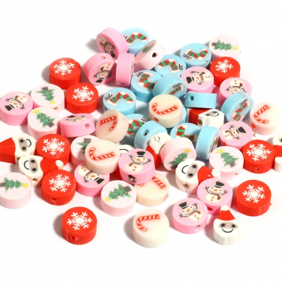 Picture of Polymer Clay Christmas Beads Flat Round Multicolor 50 PCs