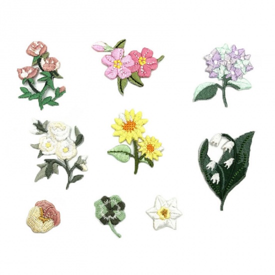 Picture of Fabric Iron On Patches Appliques (With Glue Back) Craft Multicolor Flower Leaves 5 PCs