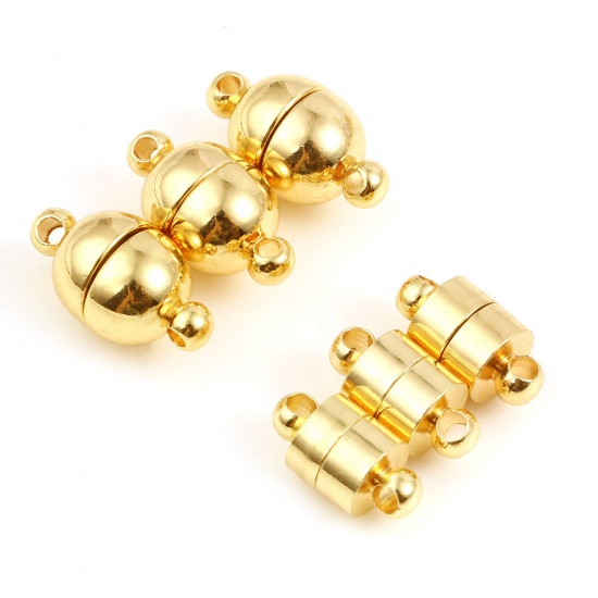 Picture of Copper Magnetic Clasps 18K Real Gold Plated Round 15mm x 8mm, 2 Sets