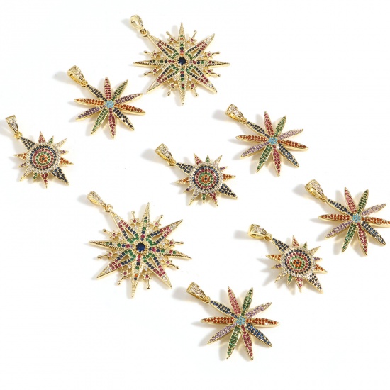 Immagine di Rame Galassia Ciondoli Oro Placcato Sole Micro Spianare Multicolore Cubic Zirconiae 39mm x 29mm, 1 Pz