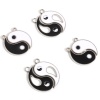 Immagine di Lega di Zinco Religione Charms Otto Diagrammi Tono Argento Nero & Bianco Ameba Smalto 22mm x 14mm , 10 Seri ( 2 Pz/Serie)