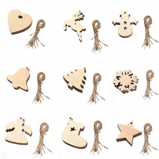 Picture of Wood Hanging Decoration Natural Pentagram Star 8cm x 8cm, 1 Set