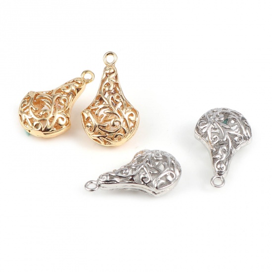 Picture of Copper Charms Fan-shaped 18K Real Platinum Plated Filigree 23mm x 14mm, 2 PCs