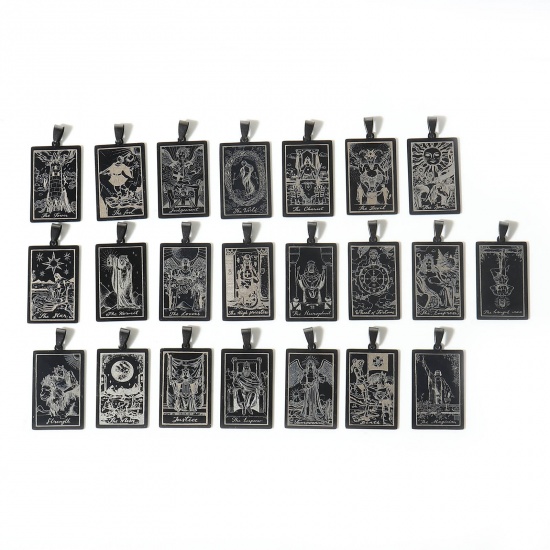 Picture of 201 Stainless Steel Tarot Pendants Rectangle Gunmetal Message " THE HANGED MAN " 48mm x 24mm, 1 Piece