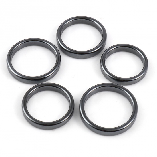 Picture of Hematite Unadjustable Flat Rings Black Circle Ring 19.8mm(US Size 10), 5 PCs