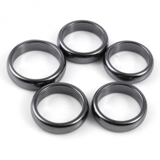 Picture of Hematite Unadjustable Arc Rings Black Circle Ring 19.8mm(US Size 10), 5 PCs