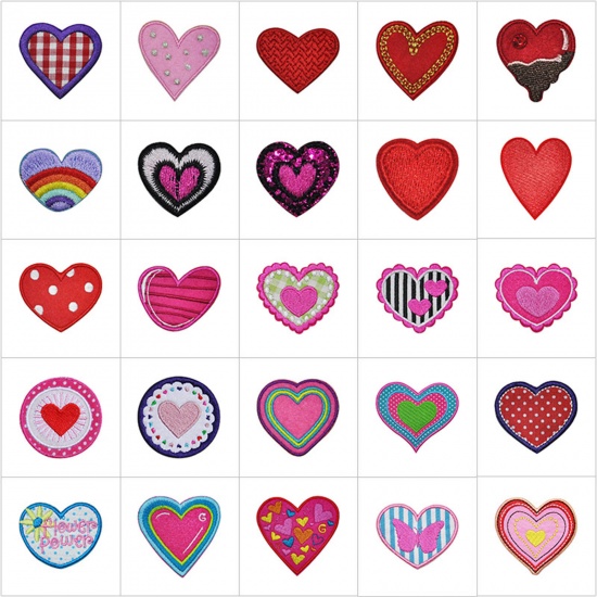 Picture of Fabric Iron On Patches Appliques (With Glue Back) Craft Multicolor Heart 5 PCs