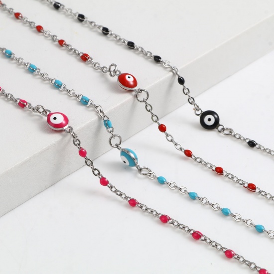 Picture of Stainless Steel Religious Anklet Silver Tone Multicolor Enamel Round Evil Eye 25cm(9 7/8") long, 1 Piece