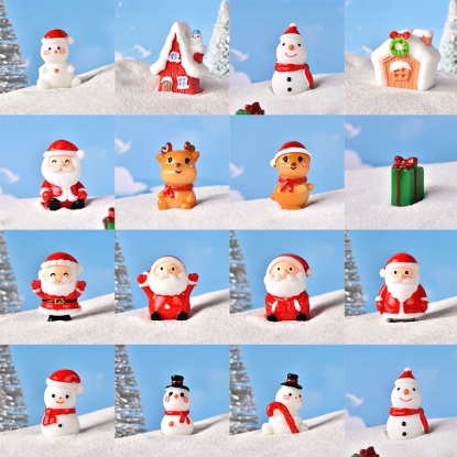 赤-18＃クリスマスハウスレジンマイクロランドスケープミニチュア 雑貨 飾り オーナメントDIYスノーシーンアクセサリー4.8x3.8cm、1個 の画像