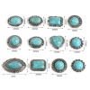 Picture of Zinc Based Alloy & Acrylic Boho Chic Bohemia Connectors Round Antique Silver Color Green Blue Carved Pattern Imitation Turquoise 19mm Dia., 10 PCs