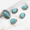 Picture of Zinc Based Alloy & Acrylic Boho Chic Bohemia Connectors Round Antique Silver Color Green Blue Carved Pattern Imitation Turquoise 19mm Dia., 10 PCs