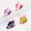 Picture of Zinc Based Alloy Insect Charms Butterfly Animal Gold Plated Fuchsia Enamel 24mm x 17mm, 10 PCs