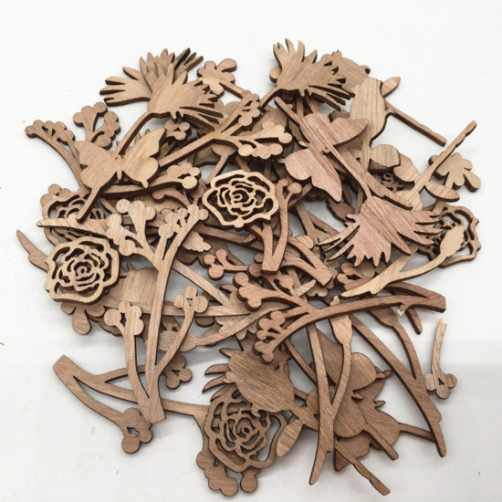 Picture of Wood DIY Handmade Craft Materials Accessories Brown Rose Flower 1 Packet