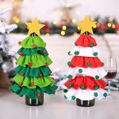 赤-2＃ベルベットクリスマスツリーワインボトルカバーパーティーホームデコレーション 飾り25x20cm、1個 の画像