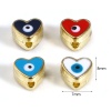 Imagen de Zamak Religión Cuentas Corazón Chapado en Oro Azul Negro Mal de ojo Esmalte Aprox 8mm x 7mm, Agujero: Aprox 1.8mm, 10 Unidades