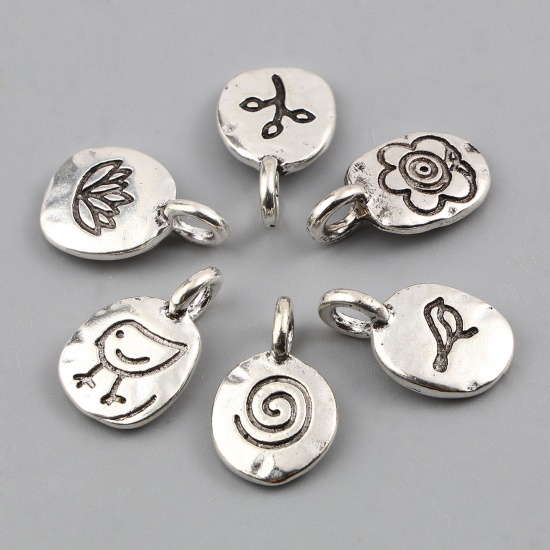 Picture of Zinc Based Alloy Charms Oval Antique Silver Color Flower 19mm x 11mm, 10 PCs