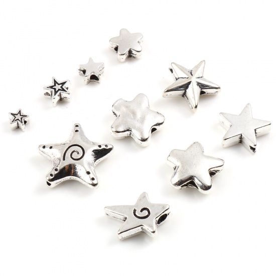 Picture of Zinc Based Alloy Galaxy Spacer Beads Star Antique Silver Color About 5mm x 4.5mm, Hole: Approx 1.4mm, 500 PCs
