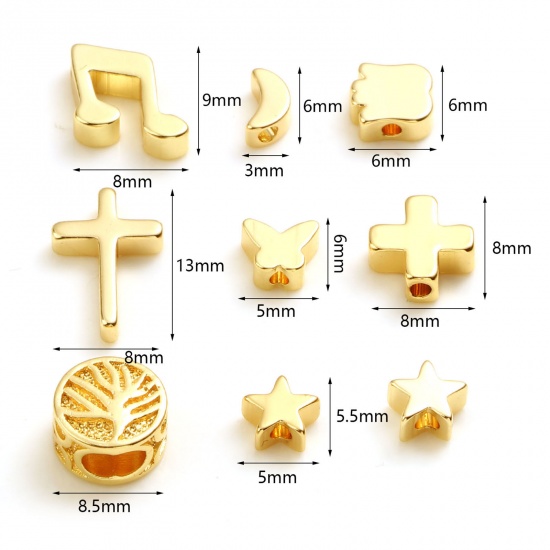 Picture of Copper Music Beads 18K Real Gold Plated Musical Note About 9mm x 8mm, Hole: Approx 1.8mm, 10 PCs